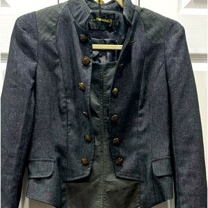 “In The Runway”, Lg, long sleeve, short waist, dbl button, grey lined. Jacket